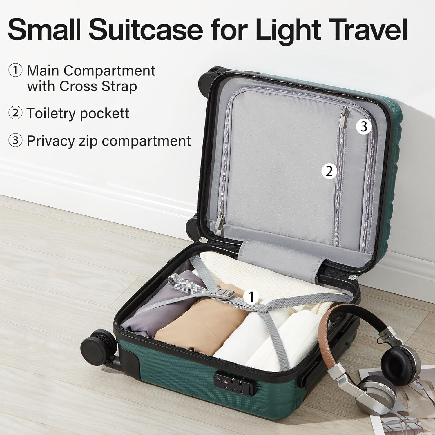 Thumbnail 5 de Hanke 14 Inch Hardshell Cabin Suitcase with TSA Lock and 4 Double Spinner Wheels