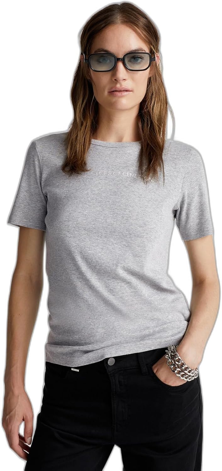 Detalle de Benetton Damen Basic T-Shirt 100% Baumwolle