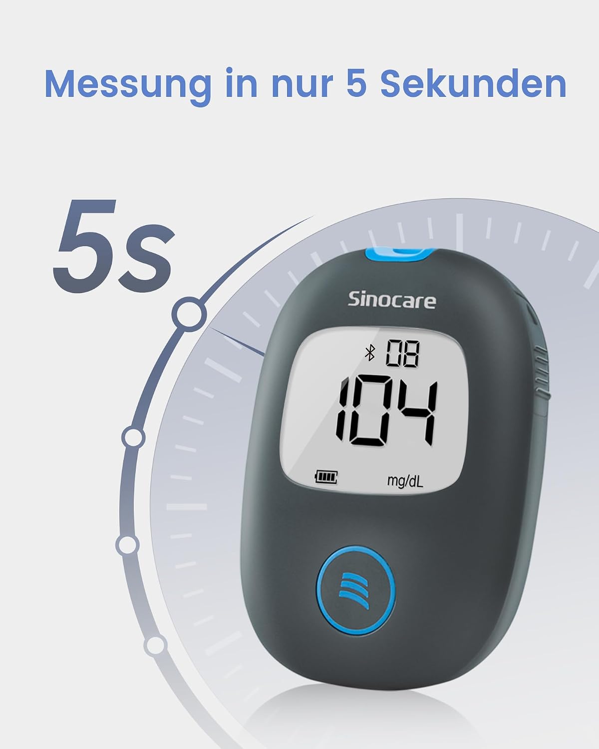 Detalle de Sinocare Blutzuckermessgerät Bluetooth mit App – Klinische Präzision, Nachprobenahme in 5 Sekunden