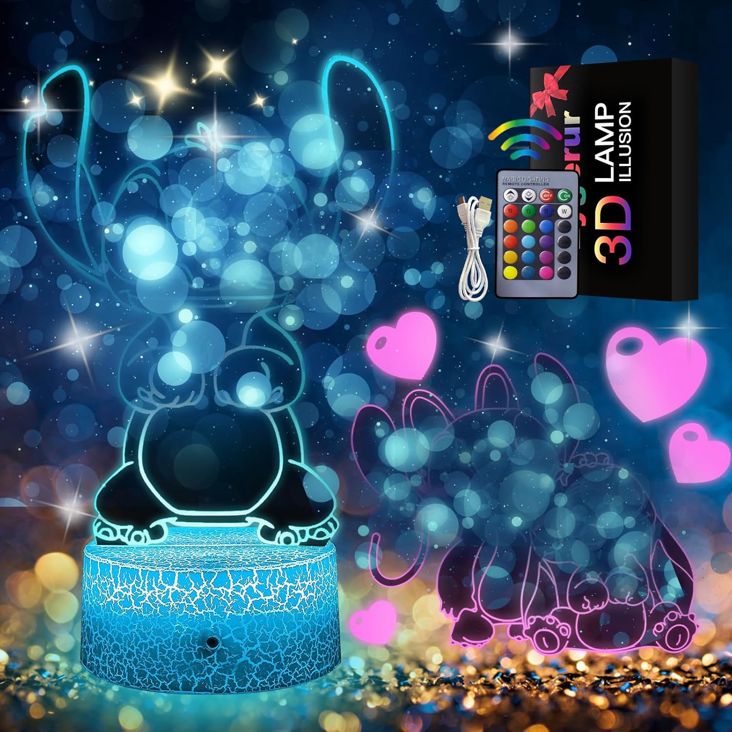 Detalle 2 de Eygerur Stitch Lampe 3D LED Nachtlicht