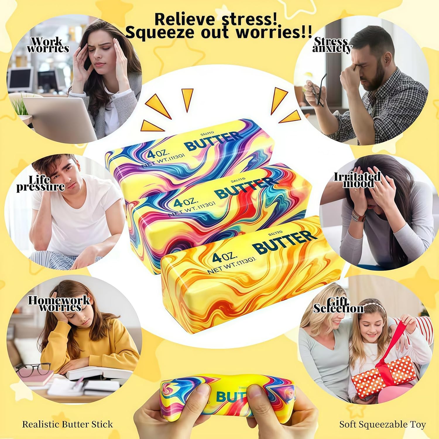 Thumbnail 5 de Squishy Butter Stick 3 Pcs Slow-Rising PU Fidget Toys in Assorted Colors