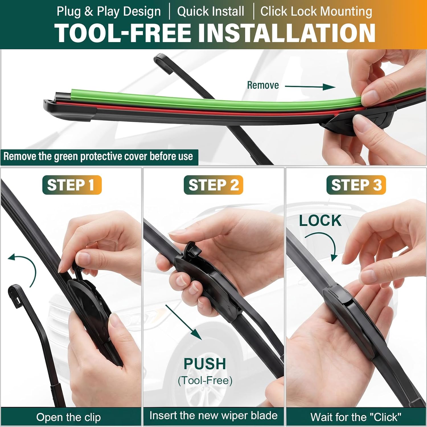 Thumbnail 6 de KVQ Windshield Wiper Blades Replacement for Honda CR-V 2007-2011 — 26"/16"/14" Front & Rear Set (3) with Graphite + Micro-PTFE Coating