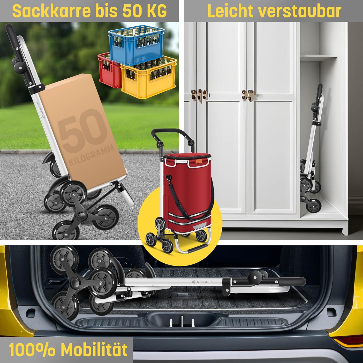Thumbnail 2 de KESSER® Einkaufstrolley Treppensteiger mit Kühlfach, klappbar (56 l, bis 50 kg) – 3in1 Trolley & Umhängetasche, Bordeaux