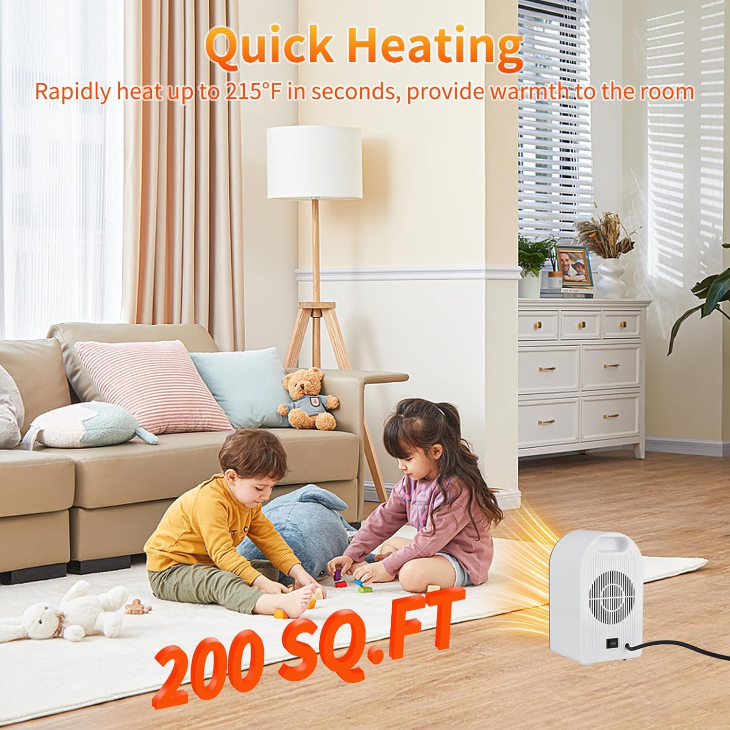 Thumbnail 6 de FGHB 1200W/800W Portable Ceramic Fan Heater with Thermostat, 2 Modes & Safety Cut-off