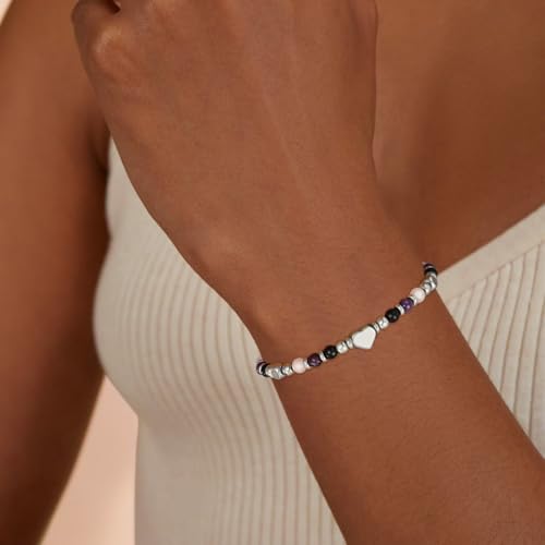 Detalle de ESPVO Crystals Anxiety Bracelet for Women – Amethyst, Black Tourmaline & Rose Quartz Natural Stones