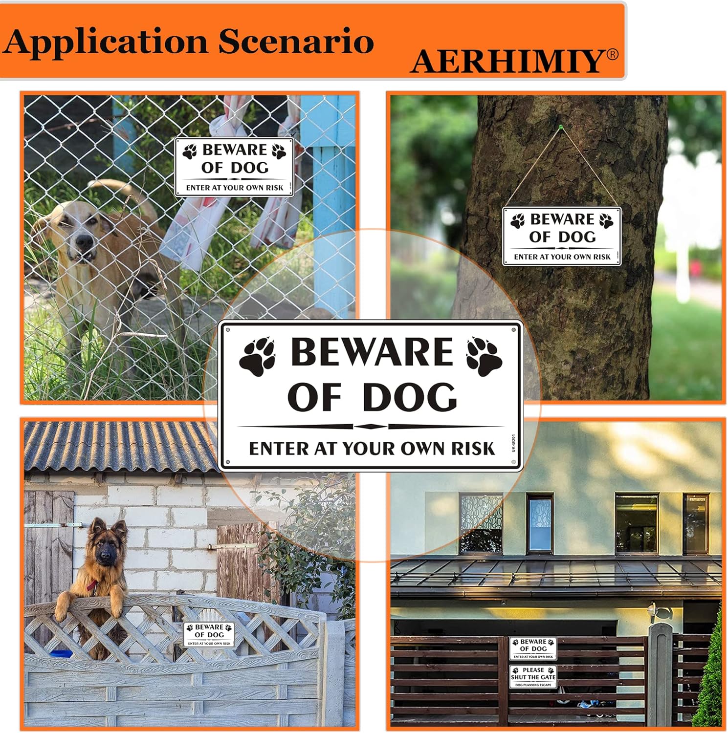 Thumbnail 4 de 2 Pack Beware of The Dog Reflective Metal Signs (Aluminium) – Enter at Your Own Risk