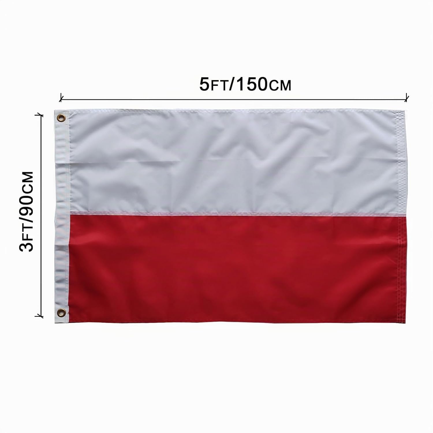 Detalle 2 de TCTOHZNG lj0055 – flaga Polski 90 × 150 cm, szyte pasy, mosiężne oczka