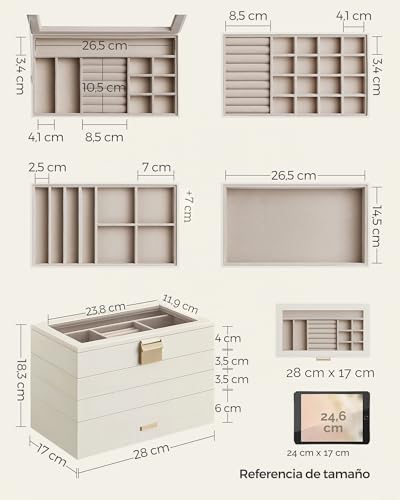 Thumbnail 7 de SONGMICS Caja Joyero Apilable de 4 Capas con Tapa de Cristal Transparente (Colección GISELLA)