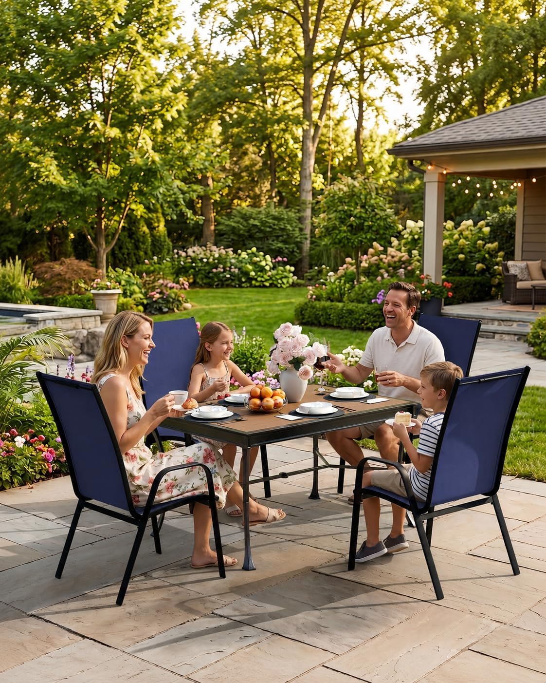 Thumbnail 4 de Outvelar Set of 4 Patio Dining Chairs, Navy Blue Textilene, Stackable, 20-Inch-Wide Seat