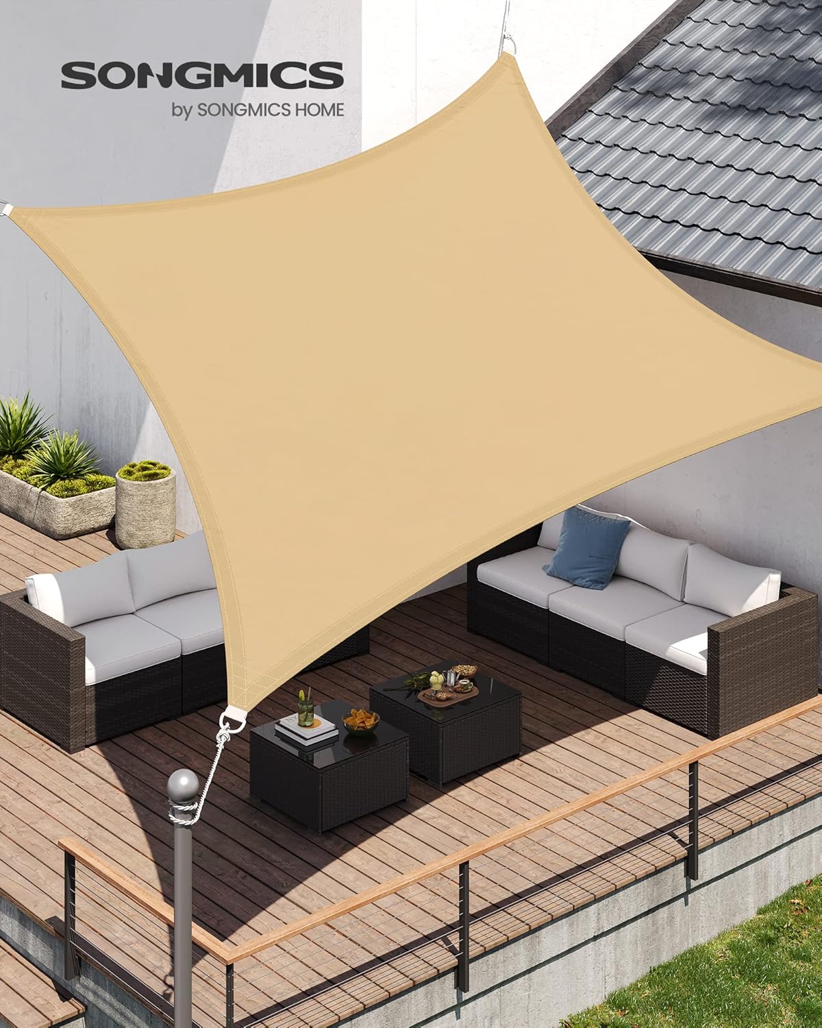 Thumbnail 1 de SONGMICS Tenda parasole 3x4 m, impermeabile, giallo sabbia – protezione UV e resistenza al vento
