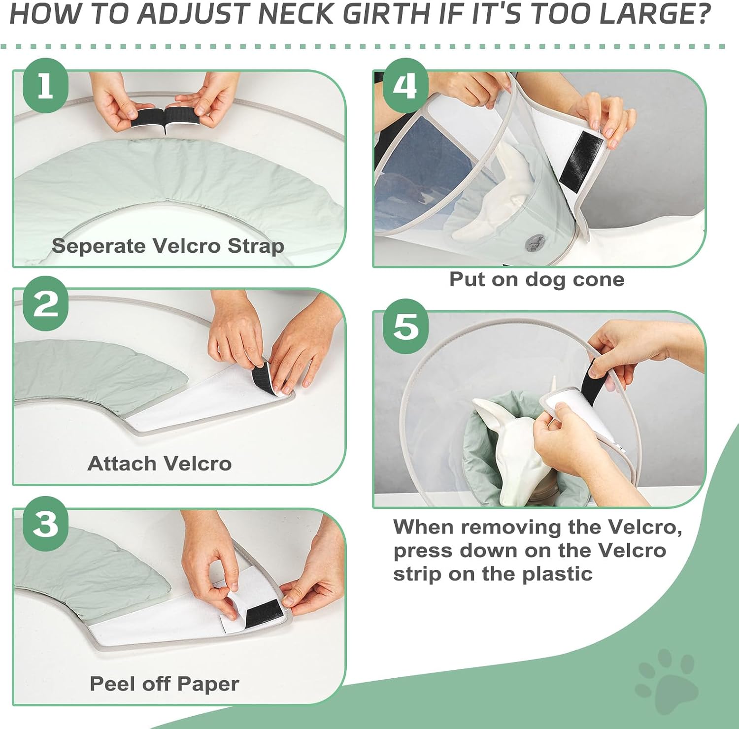 Thumbnail 6 de Supet Soft Pad Clear Elizabeth Recovery Dog Cone Collar (Size M, Green) for Post-Surgery and Injury