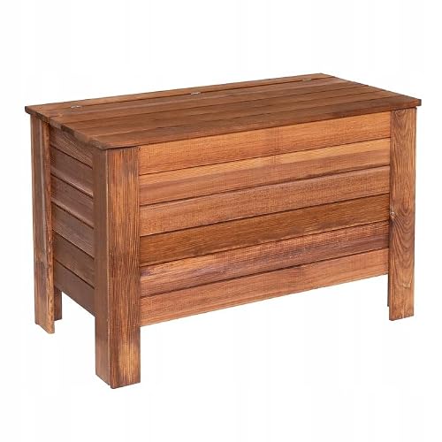 Detalle de STOLMAK Cassapanca da Giardino in Legno 80x52x40 cm, 166 L, Pino Massello Marrone – Box Porta Cuscini e Contenitore Esterno