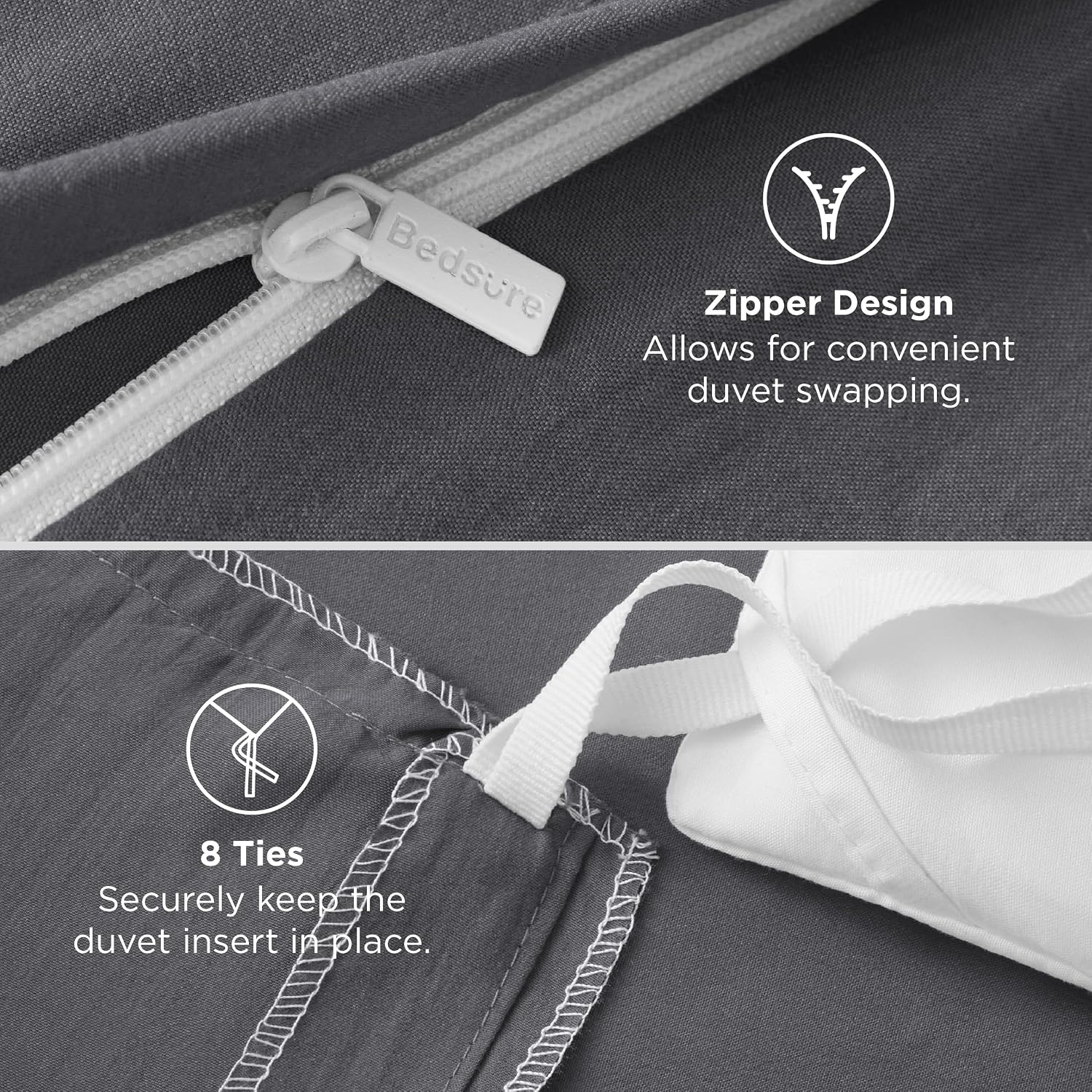 Detalle 2 de Bedsure CA000004GOK Oversized King Duvet Cover Set, Dark Grey Polyester