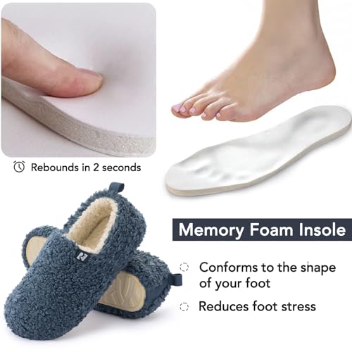 Detalle de RockDove Women's Faux Shearling Closed-Back Slippers, UK 6, Lake Blue, Memory Foam