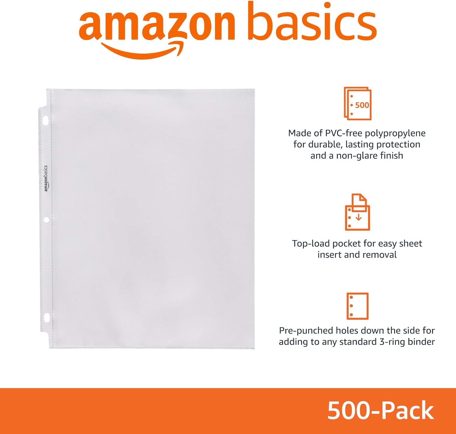 Thumbnail 1 de Amazon Basics Non-Glare Sheet Protectors 500 📎