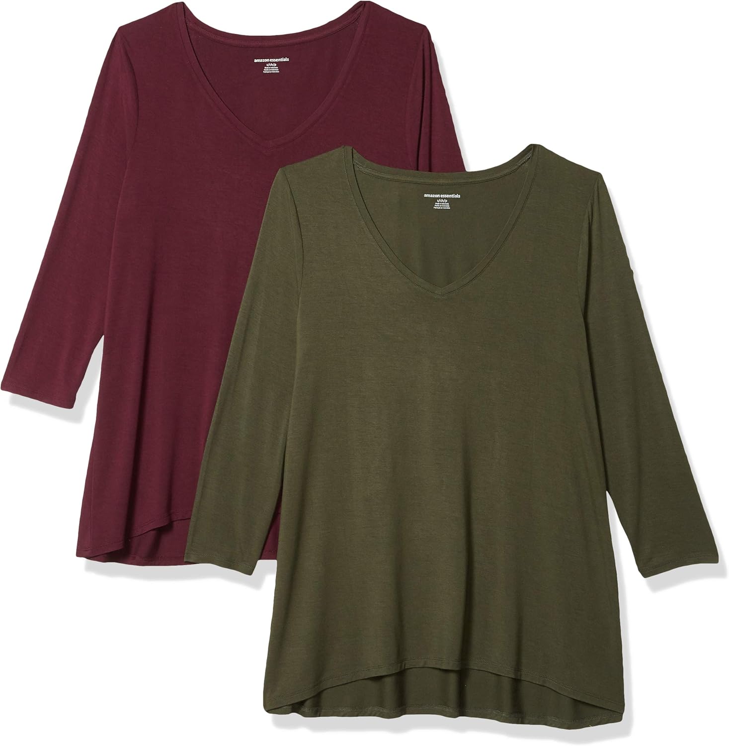Thumbnail 6 de Amazon Essentials T-Shirt Swing donna con maniche a 3/4 e scollo a V, pacco da 2 (taglie forti disponibili)