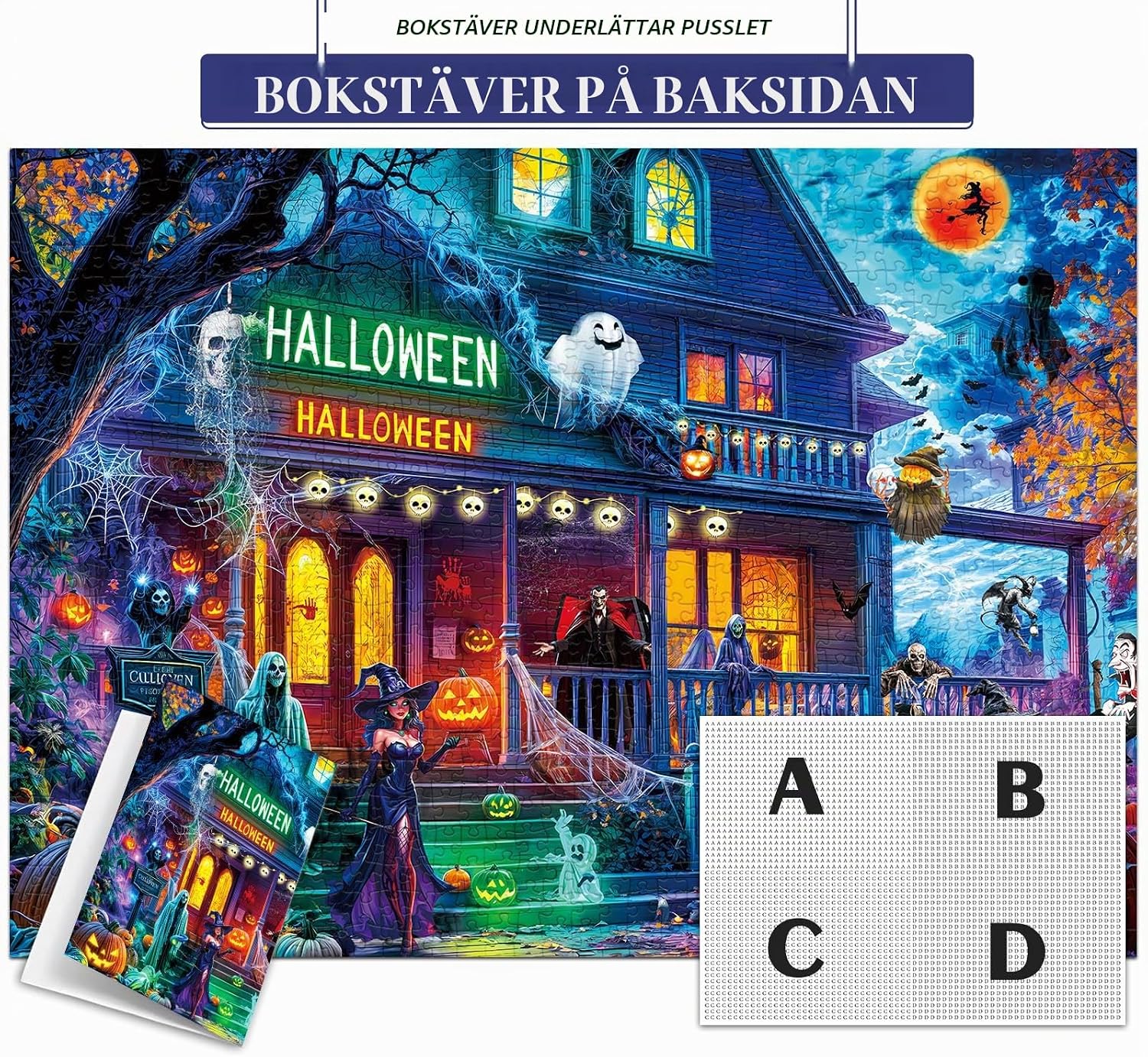 Detalle 2 de HUADADA Halloweenpussel med 1 000 bitar och motiv av ett gammalt hus