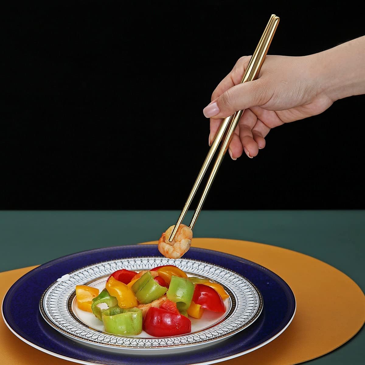Detalle 1 de HOMQUEN chopsticks-G eetstokjes, 10 paar goudkleurig roestvrij staal
