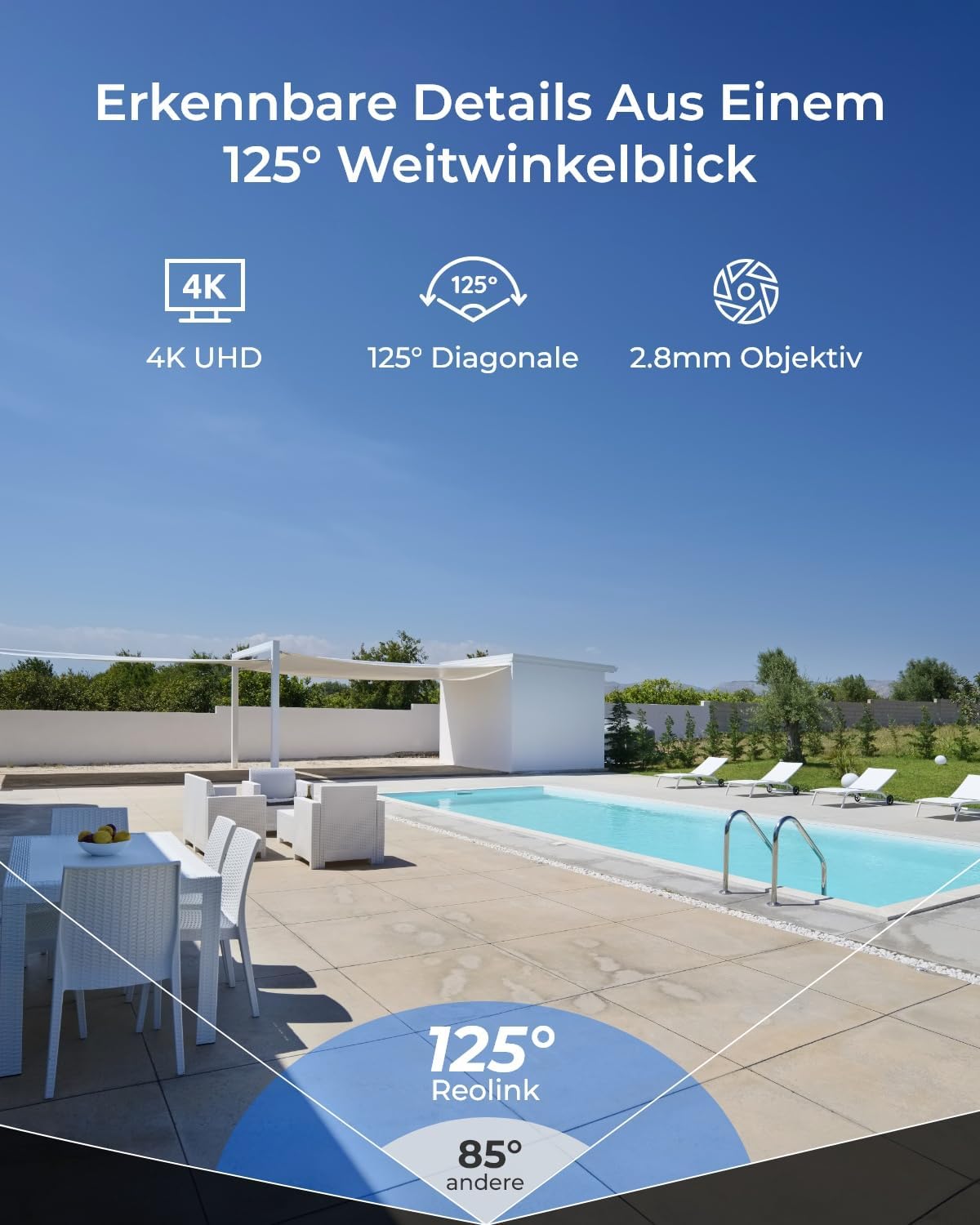 Detalle de Reolink 4K Wi-Fi 6 Außen-Überwachungskamera RLC-840WA – robust, farbige Nachtsicht und KI-Erkennung