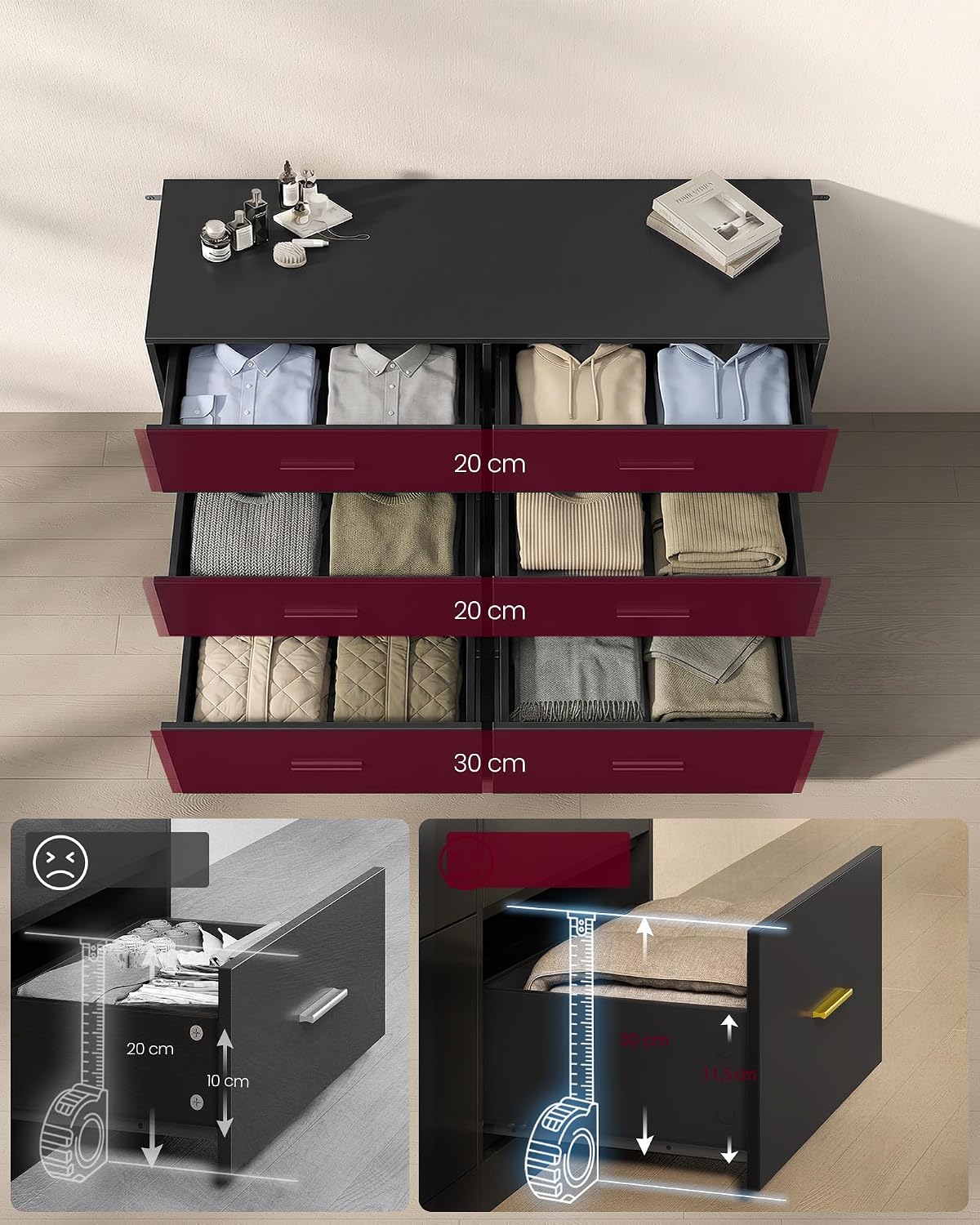 Detalle 2 de VASAGLE Custos Collection LTS416BC01 Chest of Drawers, 6 Drawers, Ink Black