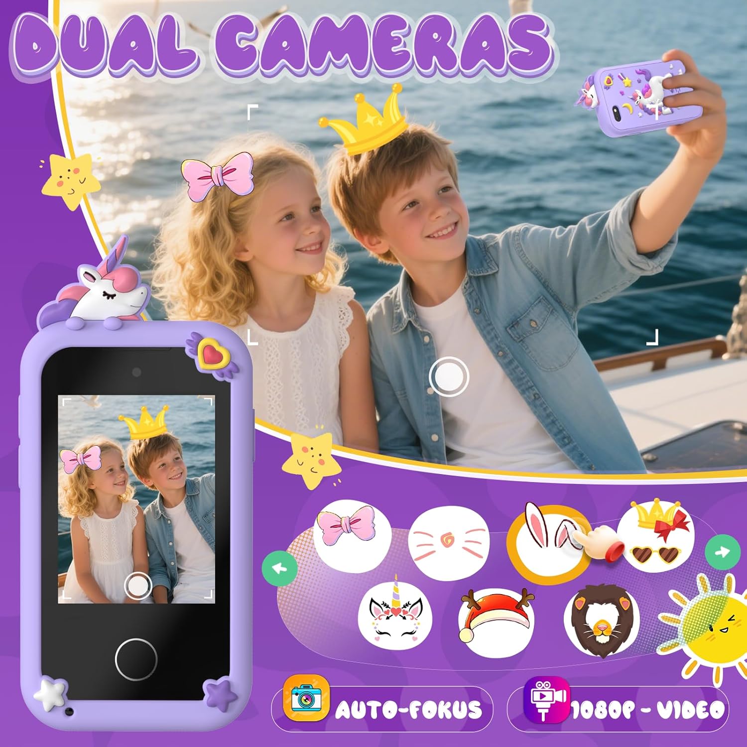 Thumbnail 2 de Kids Smart Phone Toys for Girls (SnowCinda) – 2.8" Touchscreen Toy Phone with Dual Camera, Music Player & 20 Games