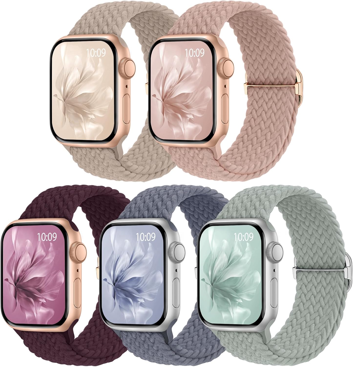 Detalle de Raradev 5 Pack Braided Elastic Sport Loop for Apple Watch (Women) – breathable, stretchy woven bands for 38–49mm
