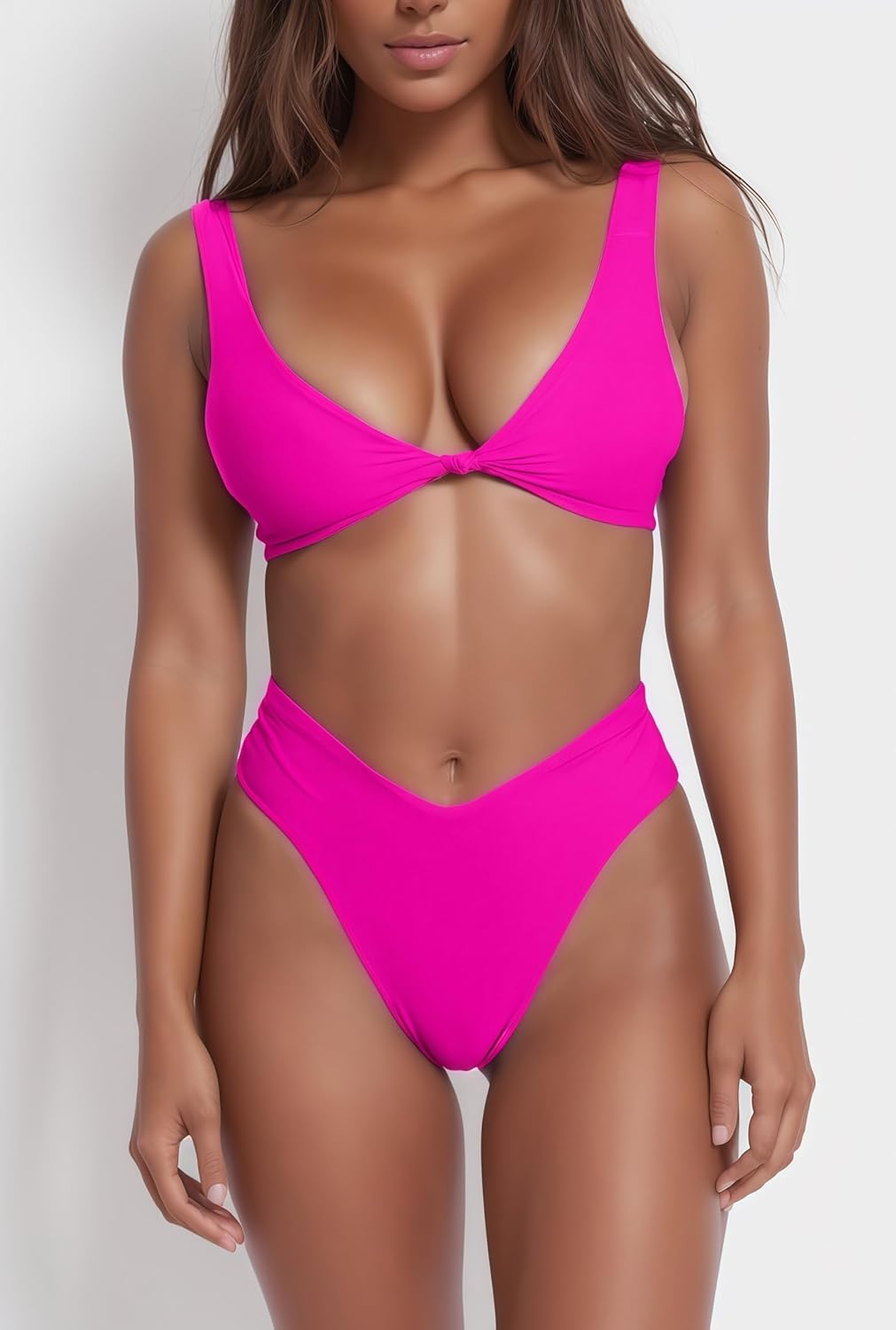 Thumbnail 1 de geluboao Bikini Set for Women: Solid V-Neck Knot Front Push Up Two-Piece Swimsuit