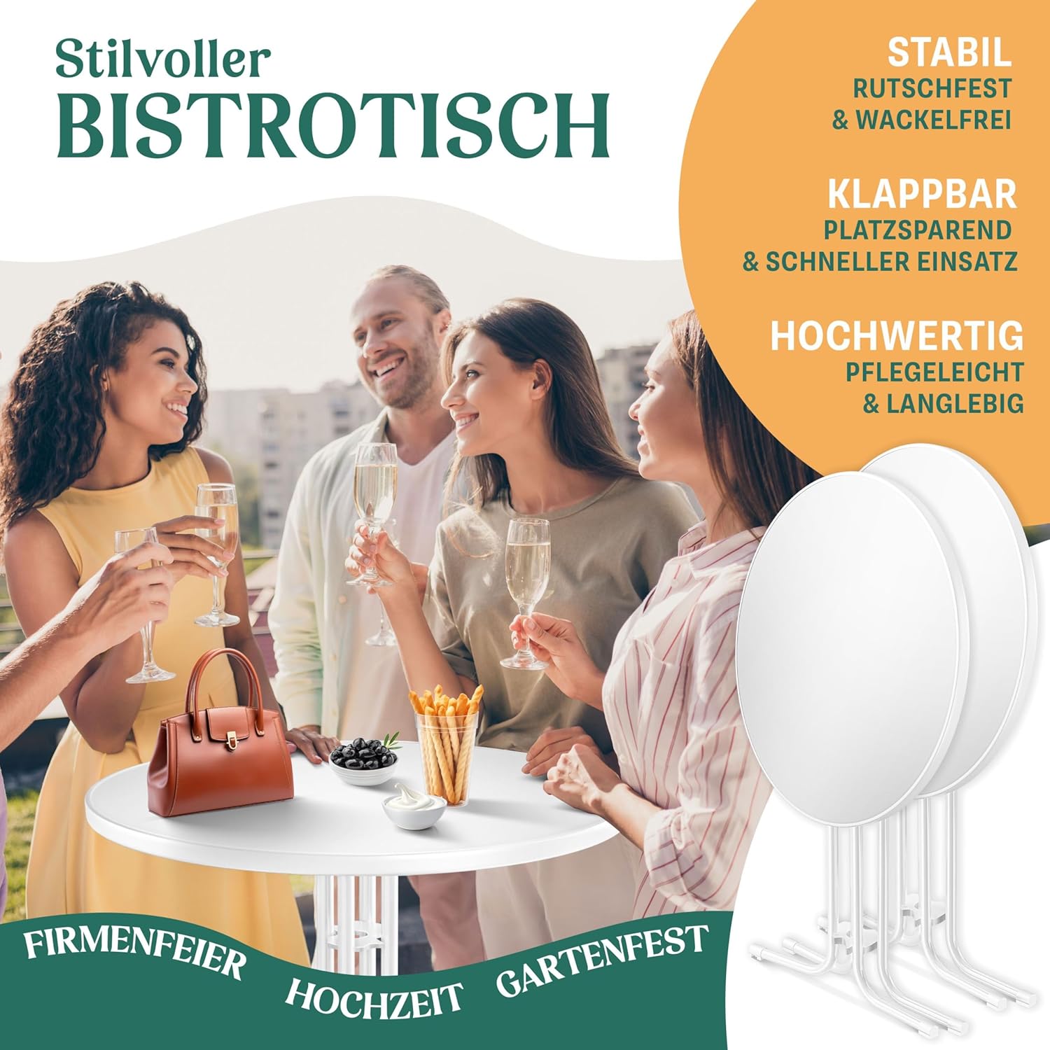 Thumbnail 2 de KESSER® Stehtisch klappbar 2er Set Ø70cm rund – wetterfest, inkl. höhenverstellbarer Füße