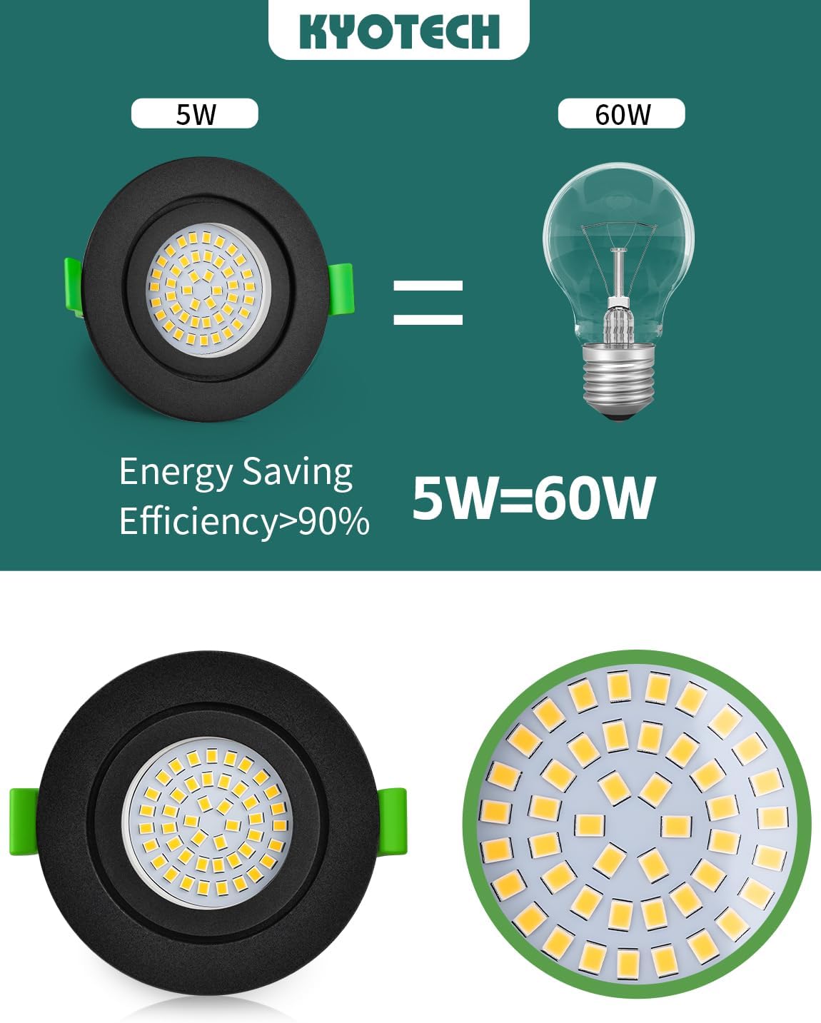 Detalle 2 de KYOTECH LED-Einbaustrahler 230V dimmbar, 5 W, 4000 K (IP65) im 6er-Set, Einbau 65–75 mm, schwarz (nicht drehbar)