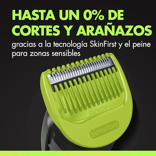 Detalle de GilletteLabs i5 Body + Intimate: Recortadora corporal con 4 peines y funda (Negro/Verde)