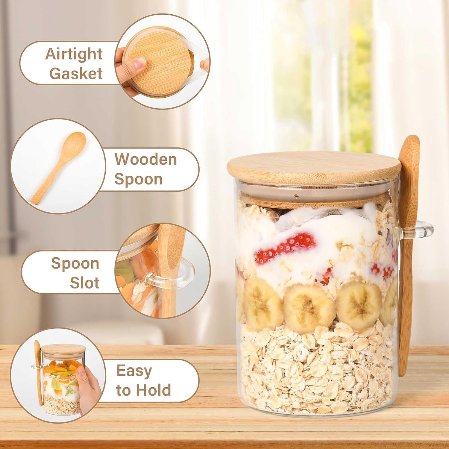 Thumbnail 3 de Eidoct 4pcs Glass Jars with Spoons – Airtight Storage Jars with Wooden Lids