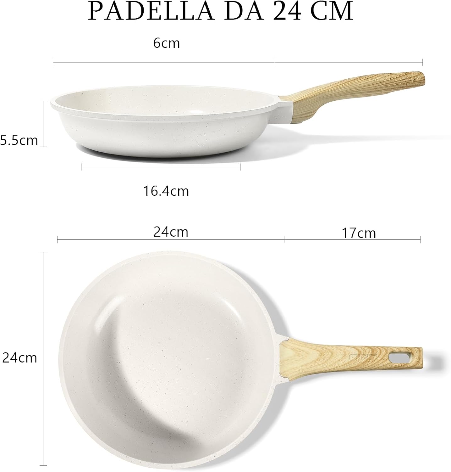 Thumbnail 1 de GiPP Padella Antiaderente 24 cm Bianco – Sana, atossica, compatibile induzione