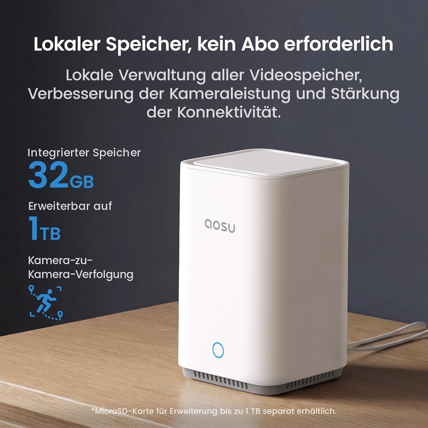 Detalle 2 de aosu 2K Überwachungskamera Außen Akku 2er-Kit mit Aosubase 2.0 – kabellos, 32 GB lokal Speicher, PIR Bewegungserkennung
