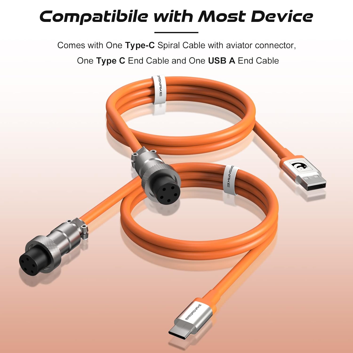Thumbnail 3 de ZIYOU LANG 2 in 1 Custom Coiled USB C to A and C Cable with Detachable Extendable Double Sleeve Spiral Cable — Orange