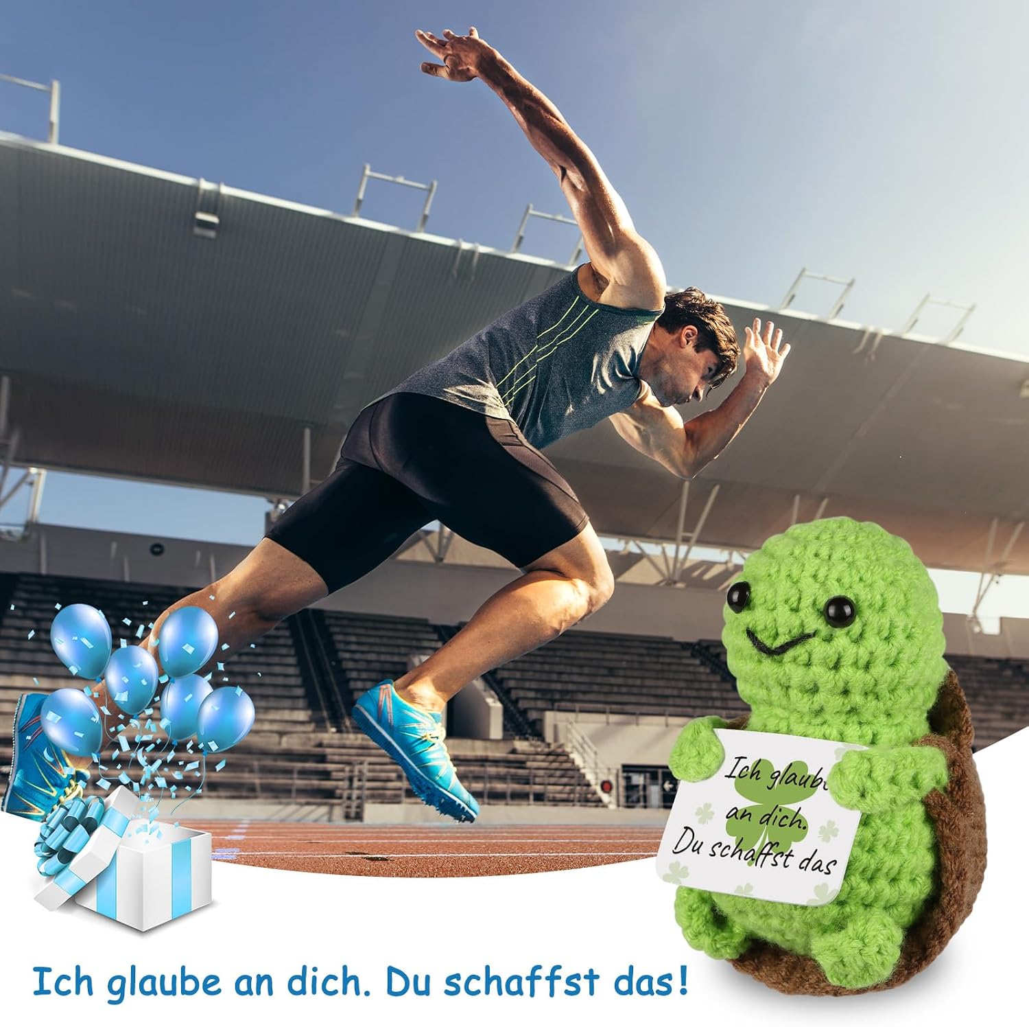 Detalle de WenmthG Positive Schildkröte Glücksbringer – Handgestrickte Mini-Schildkröte mit Botschaft