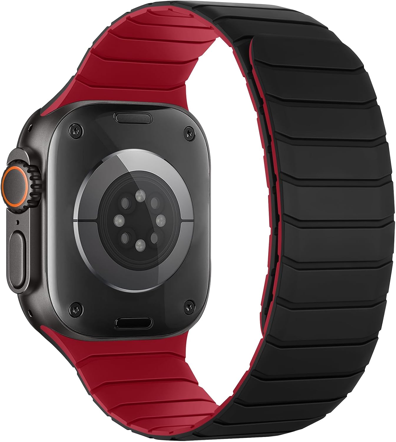 Detalle 2 de Sixmoat Magnetic Silicone Strap for Apple Watch (42mm/41mm/40mm/38mm) – Black-Red