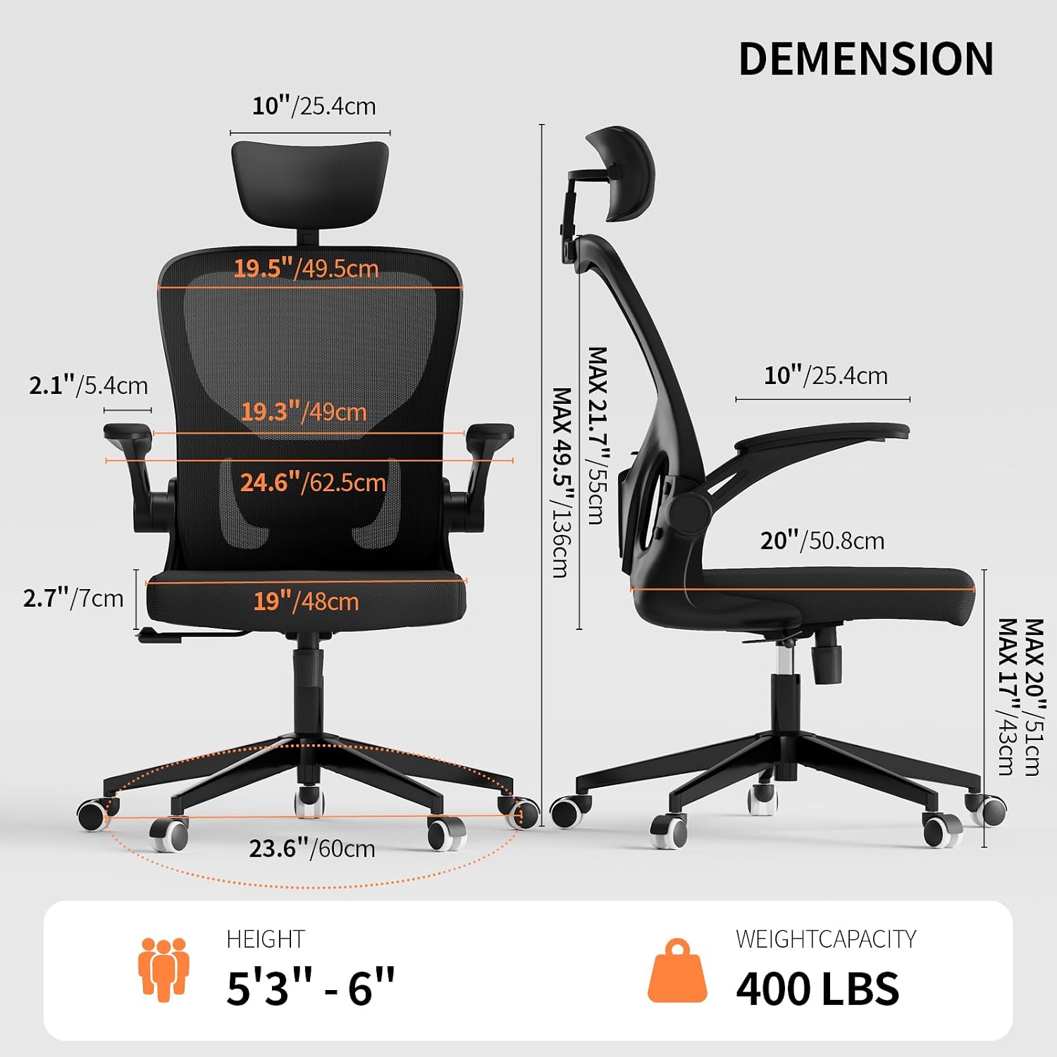 Detalle 2 de Monhey Ergonomischer Bürostuhl mit Netz 120 kg