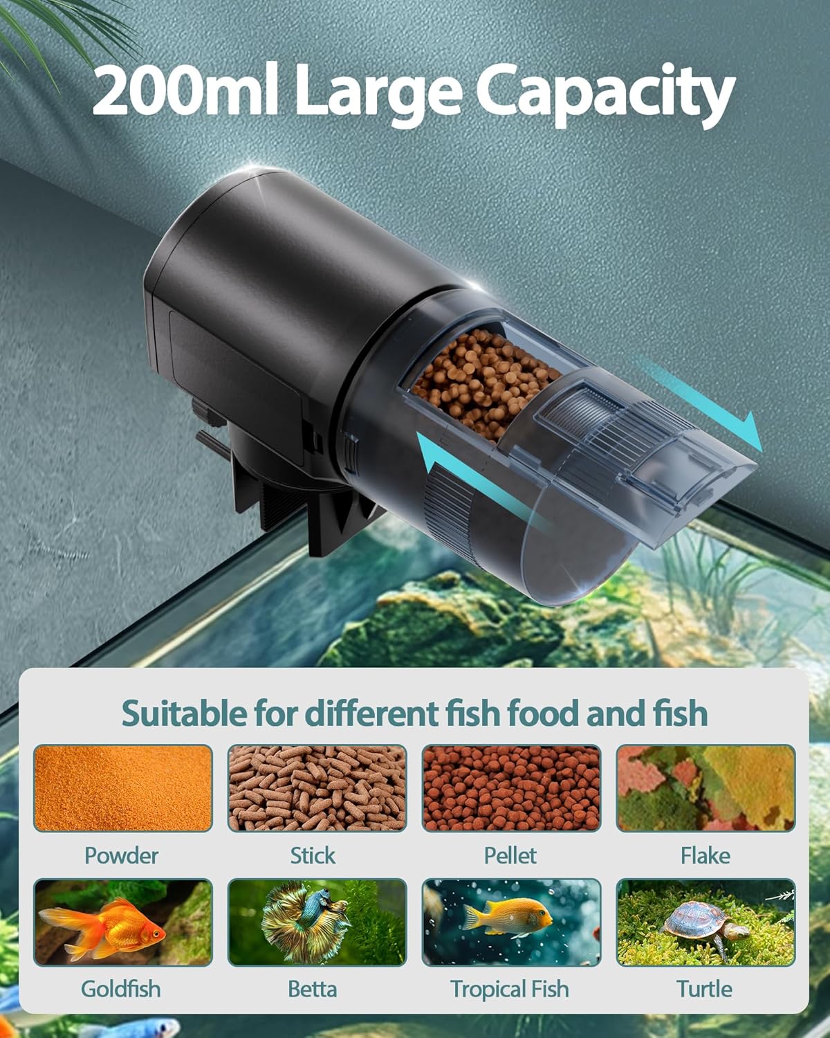 Thumbnail 3 de Automatic Fish Feeder Dispenser for Aquarium 200ml