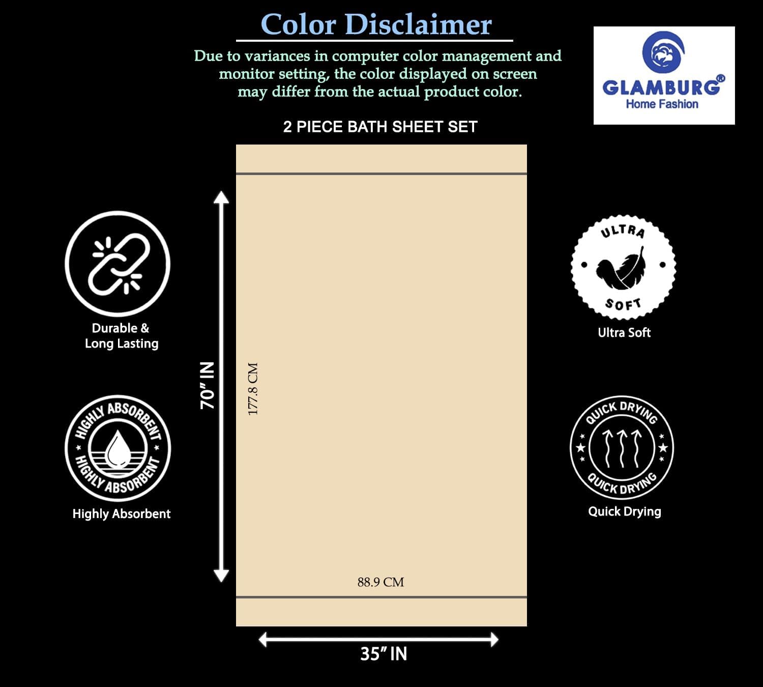 Detalle 1 de GLAMBURG Premium Cotton Bath Sheets, 2-Pack, 35 x 70 in, Tan