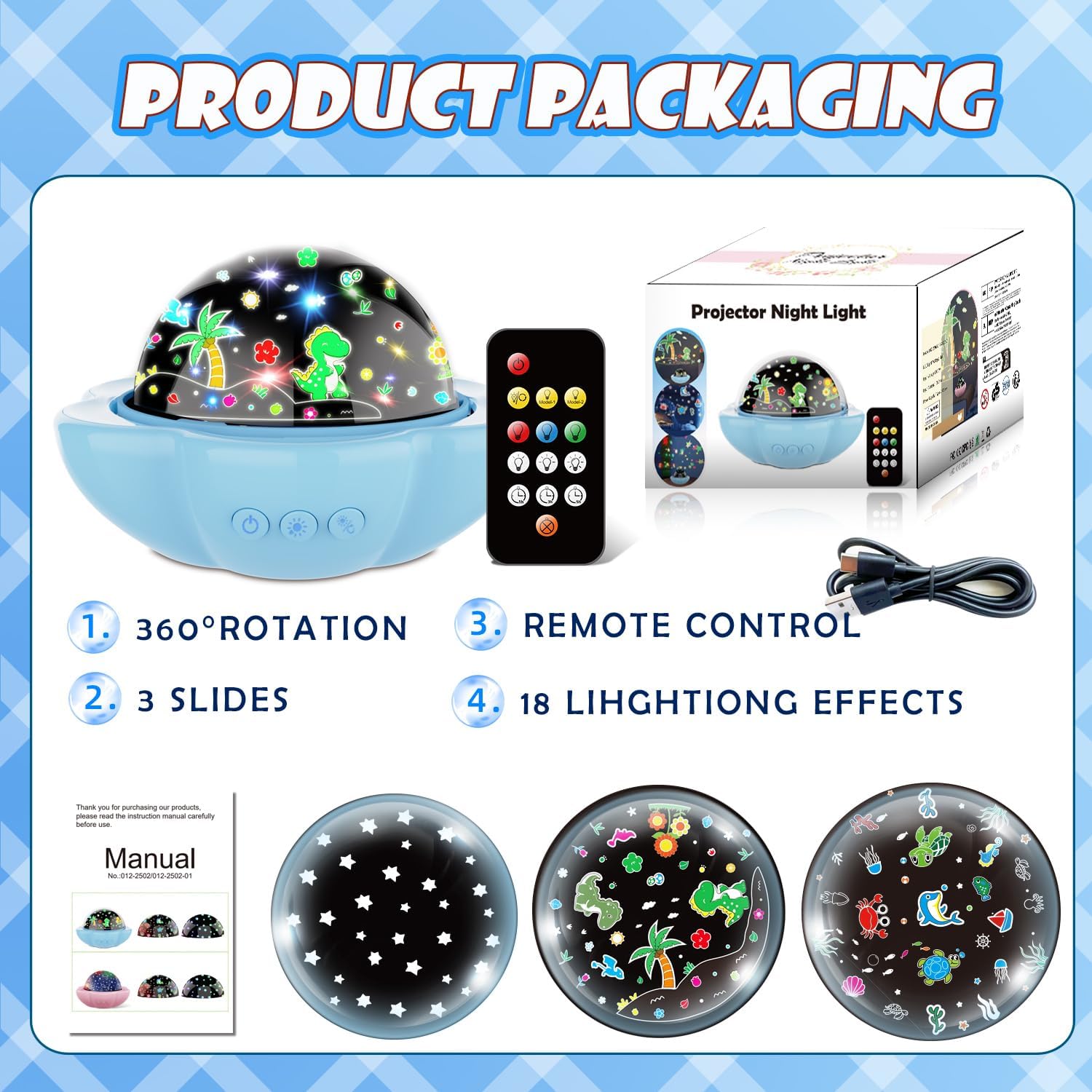 Thumbnail 6 de Dinosaur Night Light Projector for Kids – 360° Starry Sky with Dino Themes