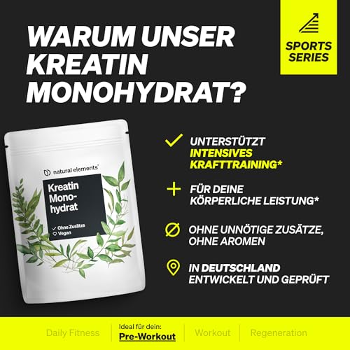 Detalle de Natural Elements Creatin Monohydrat – 500 g ultrafeines Pulver, 166 Portionen