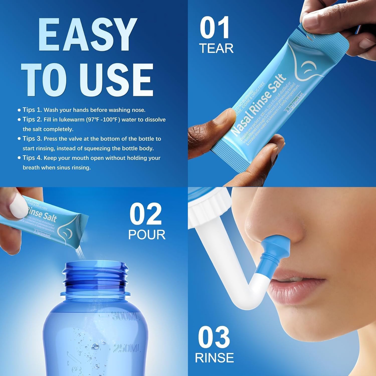 Detalle de MAOEVER yan-100 Neti Pot Saline Packets, 100 Individually Wrapped Refills