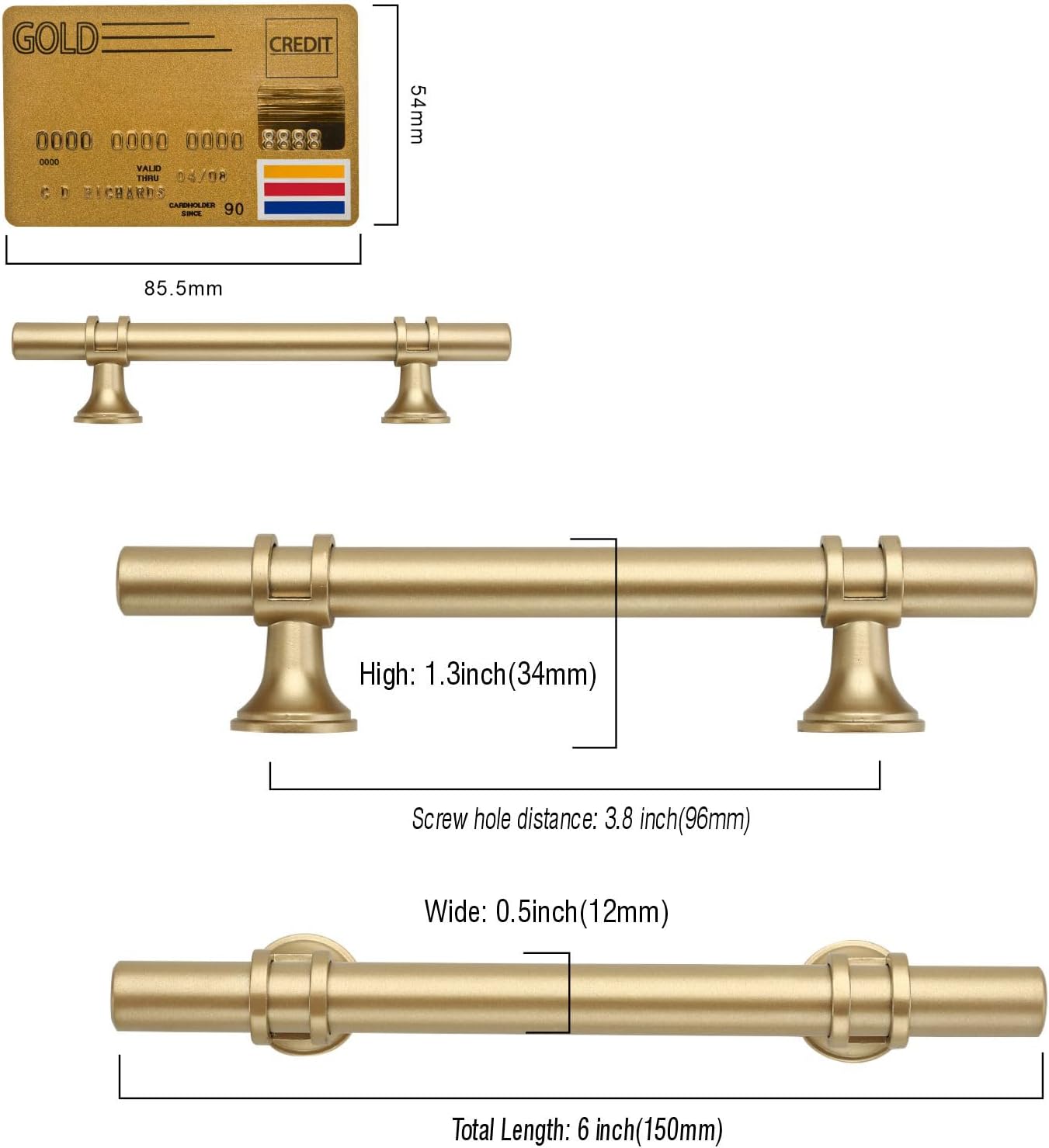 Detalle de Amerdeco 10 Pack Gold Cabinet Pulls (96mm / 3.75 inch hole centres) AM002