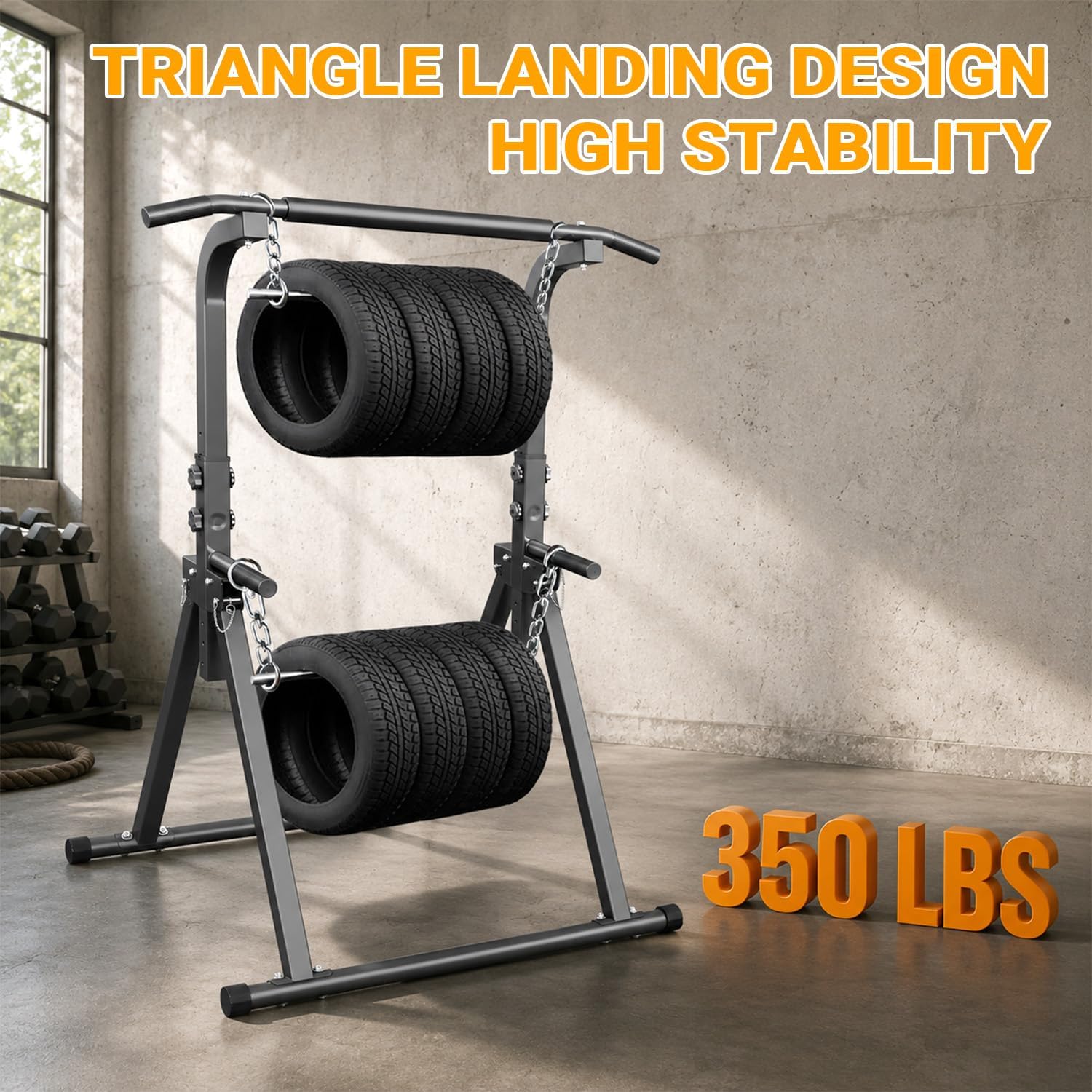 Detalle de YYJO Foldable Power Tower Pull-Up and Dip Station, Adjustable Height, 350 lb Capacity
