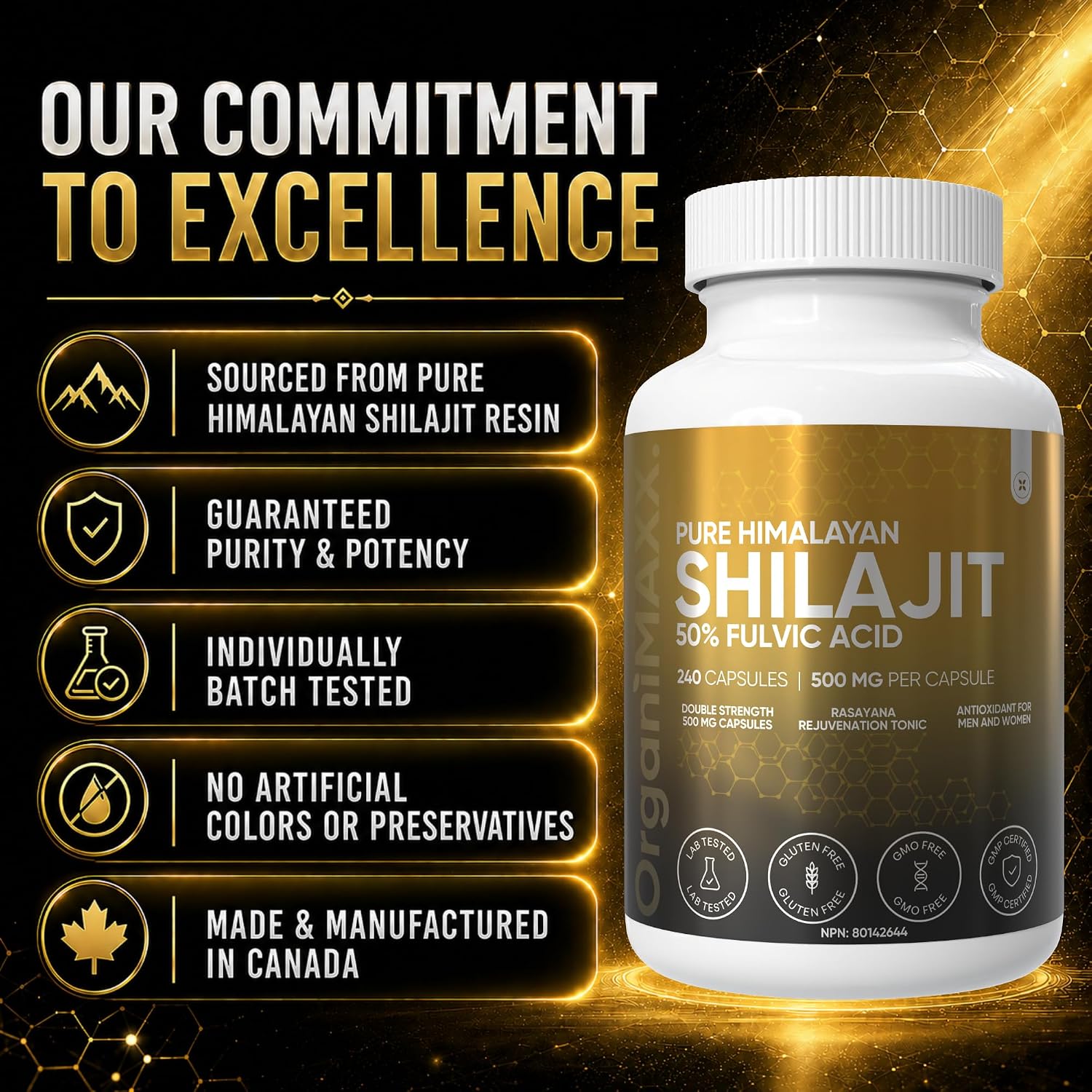 Detalle de OrganiMAXX. Organic Himalayan Shilajit Capsules, 500 mg, 50% Fulvic Acid, 240 Count