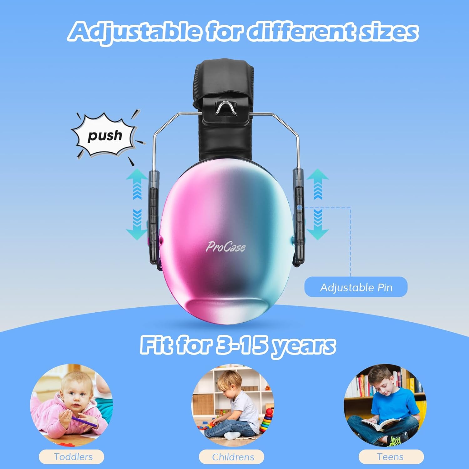 Detalle de ProCase Kids Noise Cancelling Headphones with 24dB NRR (BluePink)