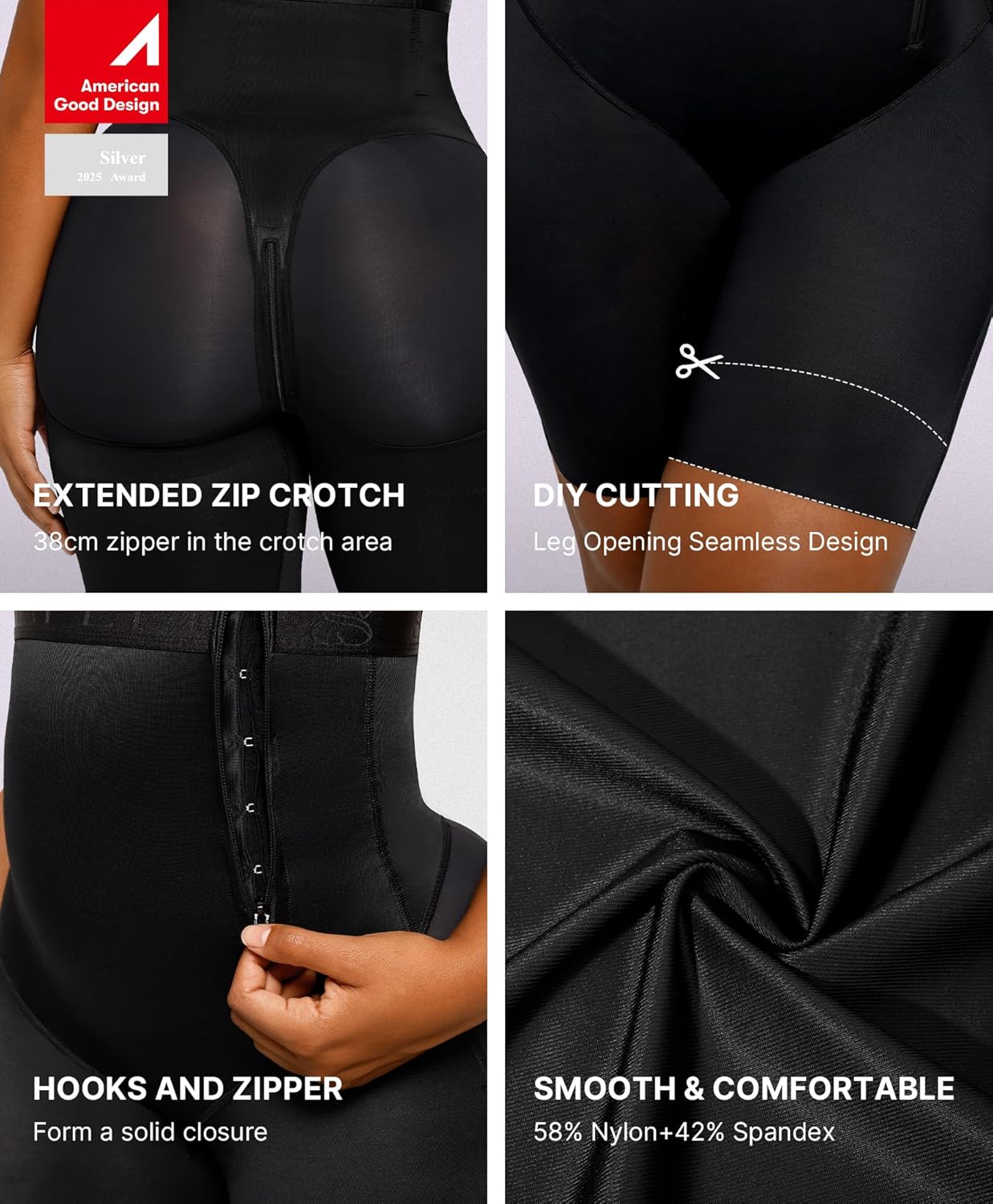Detalle 2 de SHAPELLX Shapewear High Waisted 38cm Zipper Shorts