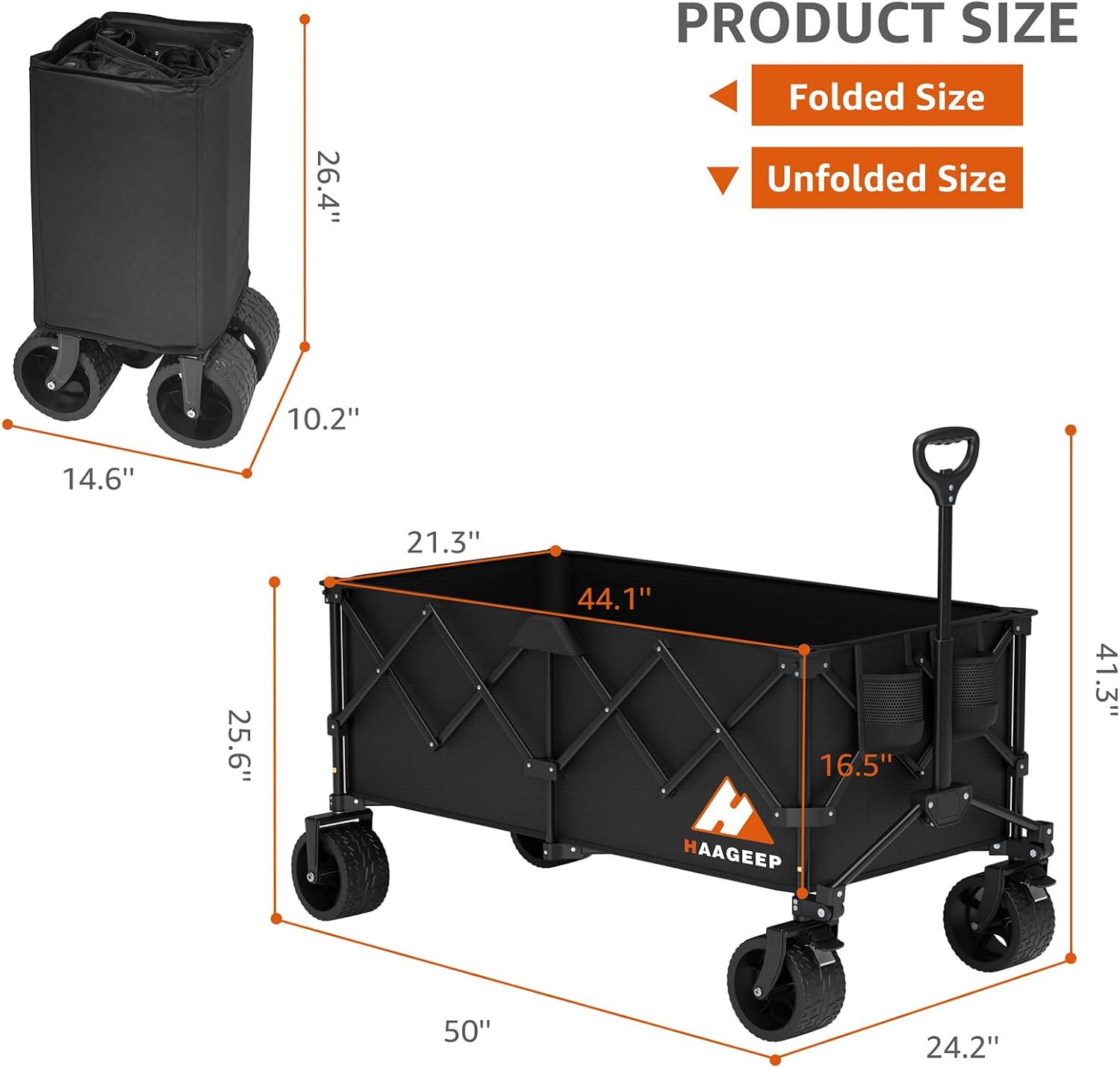Detalle 1 de HAAGEEP pld003 Folding Utility Wagon Cart, 600 lb Capacity, All-Terrain Wheels