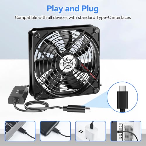 Detalle de ELUTENG 140mm USB-C Fan: 3-Speed Portable Cooling for Small Form Factors