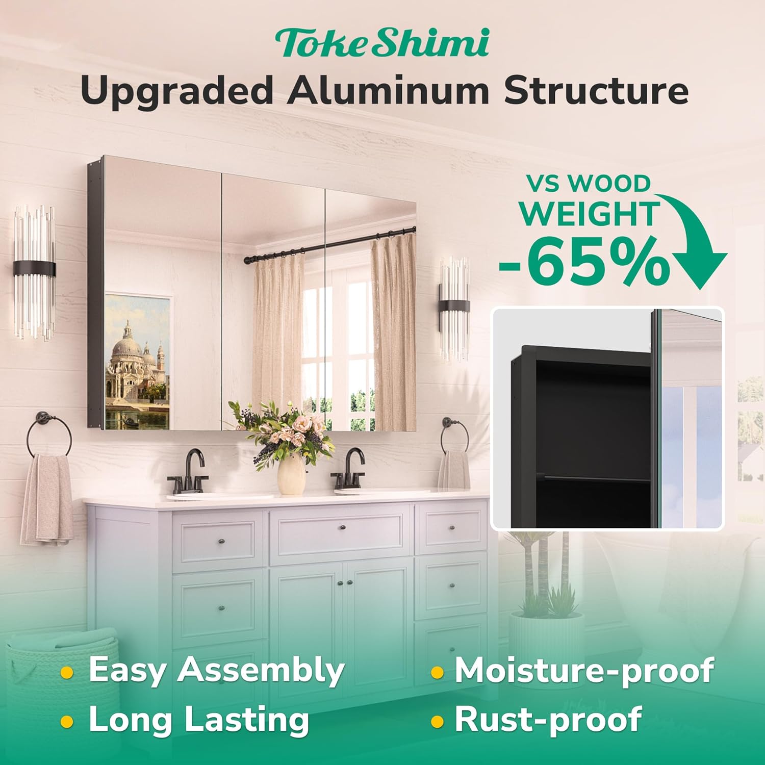 Thumbnail 4 de TokeShimi 14 x 18 Black Medicine Cabinet with Mirror — Aluminum, Wall Mounted or Recessed